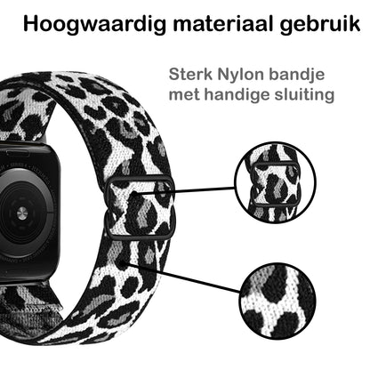 Horloge Bandje Geschikt Voor Apple Watch 1-8 / SE - 42/44/45 mm Bandje Stof - Panter Wit