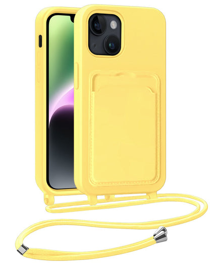 iPhone 13 Hoesje Met Telefoonkoord en Pasjeshouder Siliconen - Geel