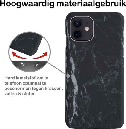 iPhone 12 Hoesje Marmer - Zwart