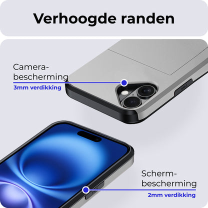 iPhone 16 Plus Hoesje Kaarthouder Hard Case Shockproof - Grijs