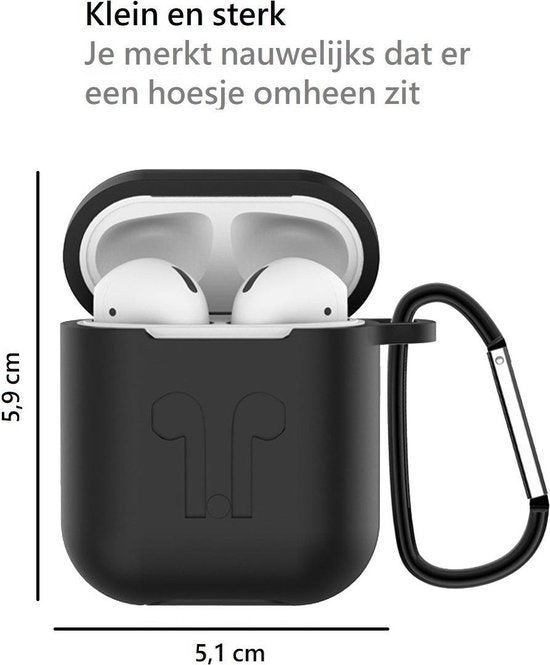 AirPods 2 Hoesje Siliconen 3-in-1 met Clip - Zwart