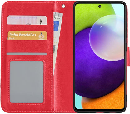 Samsung A52 5G Hoesje Bookcase Cover met Kaarthouder - Rood