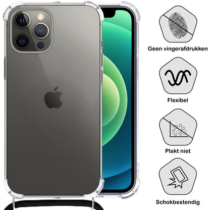 iPhone 12 Pro Max Hoesje met Koord Backcover Shockproof - Transparant