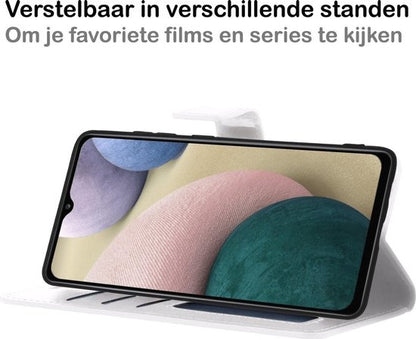 Samsung A12 Hoesje Bookcase Cover met Kaarthouder - Wit