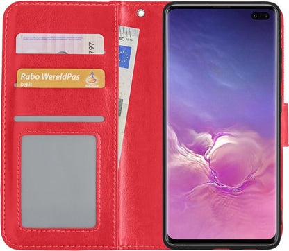 Samsung S10 Hoesje Book Case Kunstleer - Rood