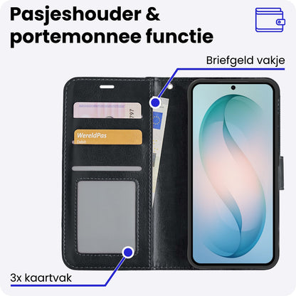 Samsung S26 Hoesje Bookcase Cover met Kaarthouder - Zwart
