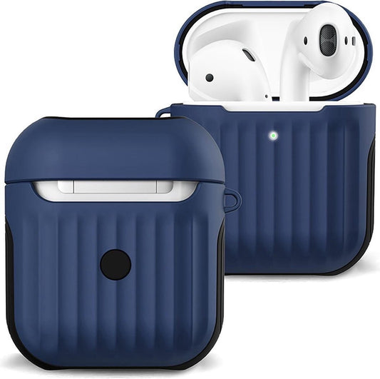 AirPods 1 Hoesje Hard Cover met Ribbels - Donkerblauw