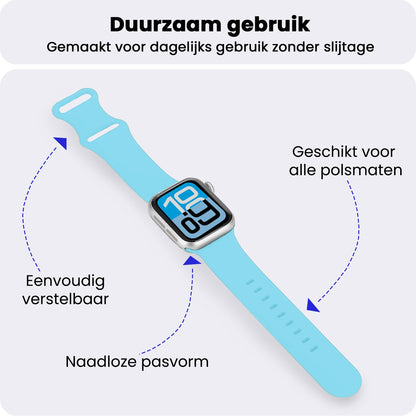 Apple Watch 1, 2, 3, 4, 5, 6, 7, 8, 9, SE - 38/40/41 mm Bandje Siliconen met verstelbare polsband - Lichtblauw