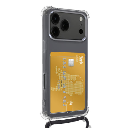 iPhone 17 Pro Hoesje Kaarthouder met Koord Backcover Shockproof - Transparant