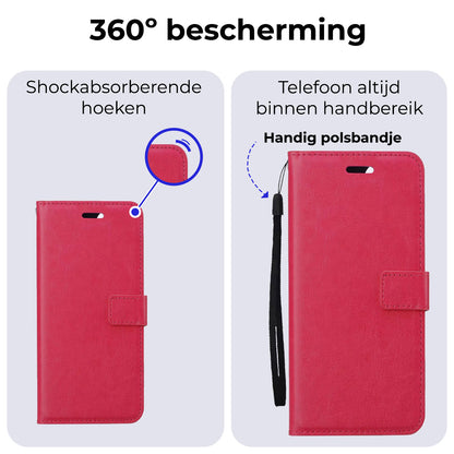 Samsung S24 Ultra Hoesje Bookcase Cover met Kaarthouder - Donkerroze