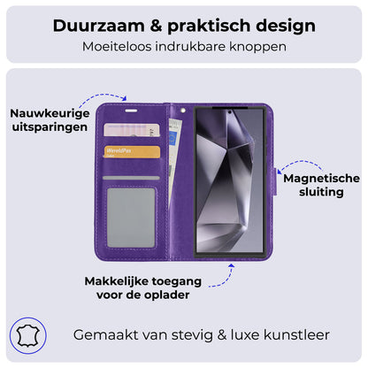 Samsung S24 Ultra Hoesje Bookcase Cover met Kaarthouder - Paars