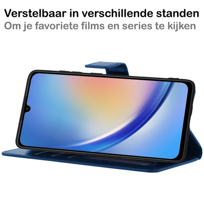 Samsung A34 Hoesje Bookcase Cover met Kaarthouder - Donkerblauw