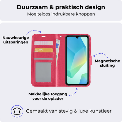 Samsung A16 Hoesje Bookcase Cover met Kaarthouder - Donkerroze
