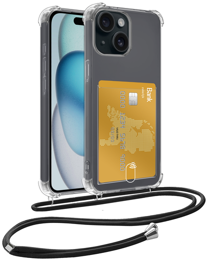 iPhone 13 Hoesje Kaarthouder met Koord Backcover Shockproof - Transparant