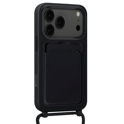 iPhone 17 Pro Max Hoesje Met Telefoonkoord en Pasjeshouder Siliconen - Zwart