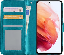 Samsung S21 Hoesje Bookcase Cover met Kaarthouder - Turquoise