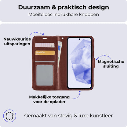 Samsung A35 Hoesje Bookcase Cover met Kaarthouder - Bruin