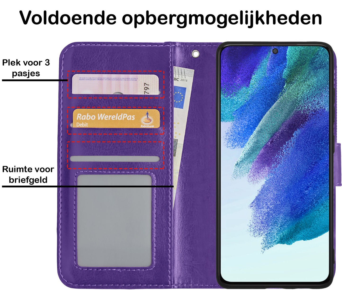 Samsung S21 FE Hoesje Book Case Kunstleer - Paars