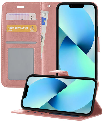 iPhone 14 Plus Hoesje Bookcase Cover met Kaarthouder - Rosé goud