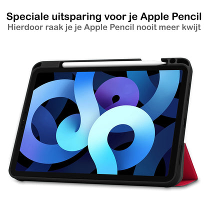 iPad Air 2022 Trifold Bookcase Hoes met Penhouder voor Apple Pen - Rood