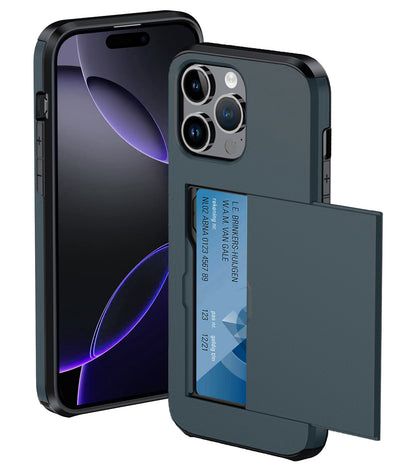 iPhone 16 Pro Hoesje Kaarthouder Hard Case Shockproof - Donkerblauw