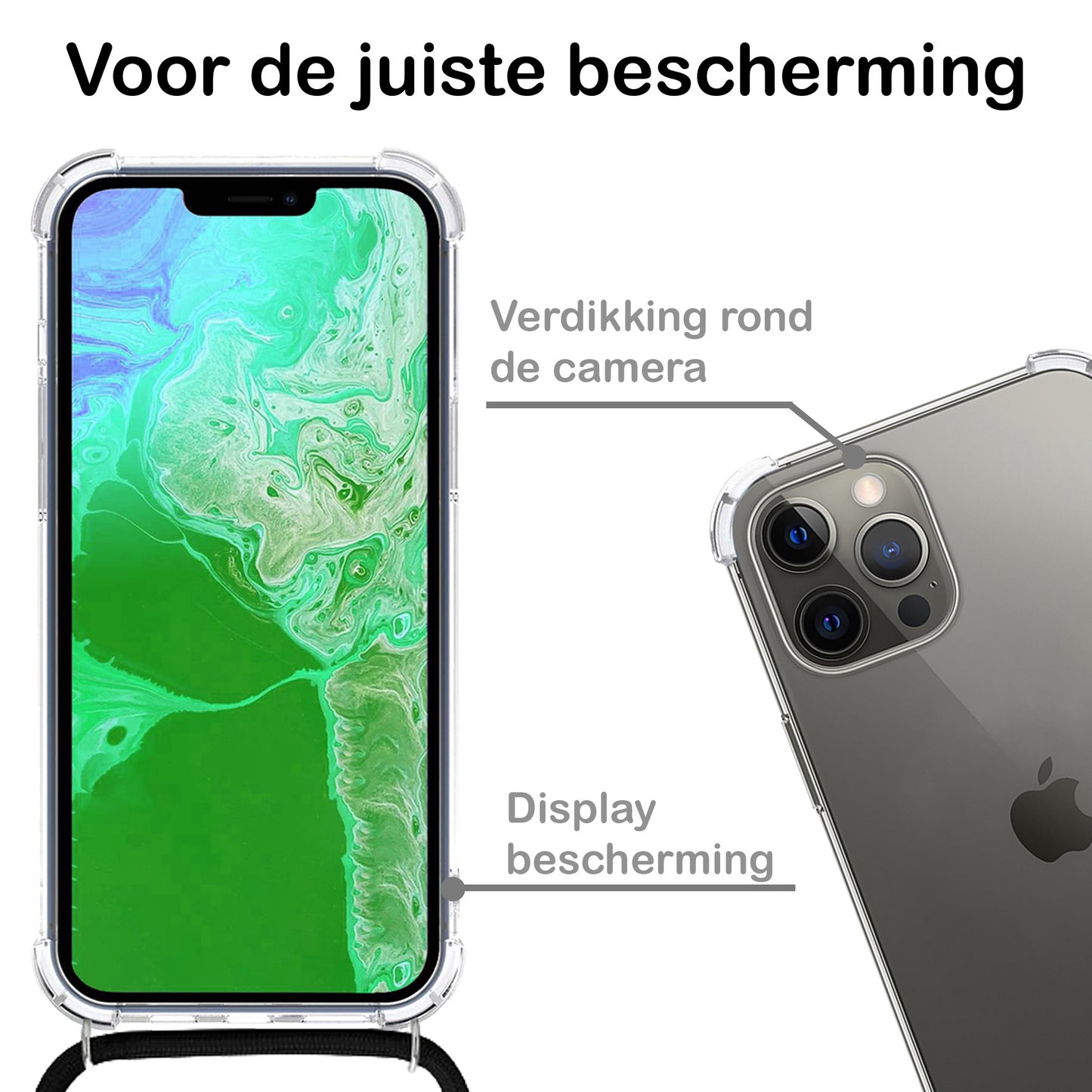 iPhone 13 Pro Hoesje met Koord Siliconen - Transparant