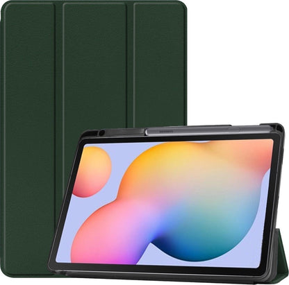 Samsung Galaxy Tab S6 Lite Trifold Bookcase Hoes met Penhouder voor S Pen - Donkergroen