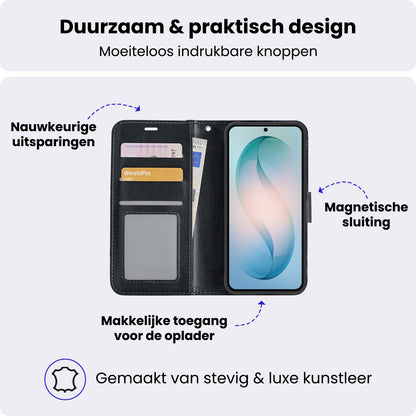 Samsung S26 Hoesje Bookcase Cover met Kaarthouder - Zwart