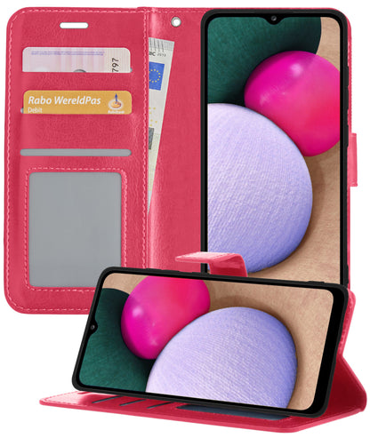 Samsung A02s Hoesje Bookcase Cover met Kaarthouder - Donkerroze