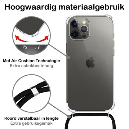 iPhone 14 Pro Max Hoesje met Koord Siliconen - Transparant