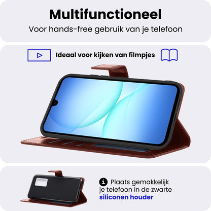 Samsung A17 Hoesje Bookcase Cover met Kaarthouder - Bruin