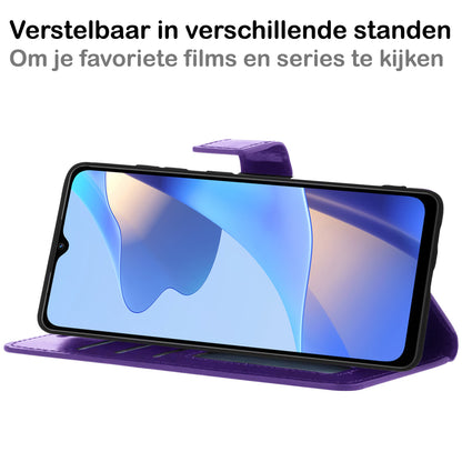 OPPO A16s Hoesje Bookcase Cover met Kaarthouder - Paars