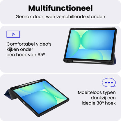Samsung Galaxy Tab S10 FE Plus Trifold Bookcase Hoes met Penhouder voor S Pen - Donkerblauw