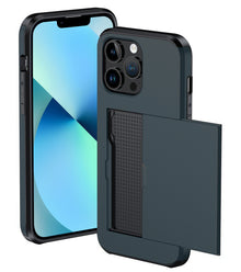 iPhone 14 Pro Max Hoesje Kaarthouder Hard Case Shockproof - Donkerblauw