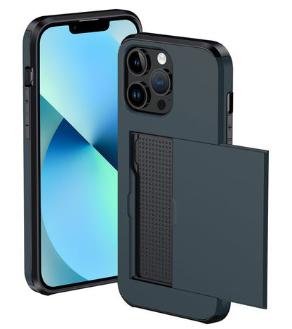 iPhone 14 Pro Max Hoesje Kaarthouder Hard Case Shockproof - Donkerblauw