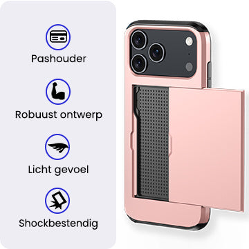 iPhone 17 Pro Hoesje Kaarthouder Hard Case Shockproof - Rosé goud