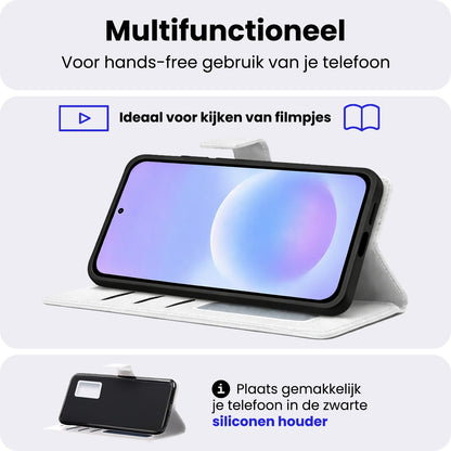 Samsung A57 Hoesje Bookcase Cover met Kaarthouder - Wit