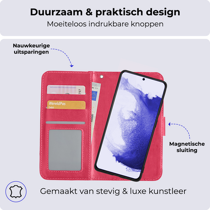 Samsung S22 Hoesje Bookcase Cover Uitneembaar - Donkerroze