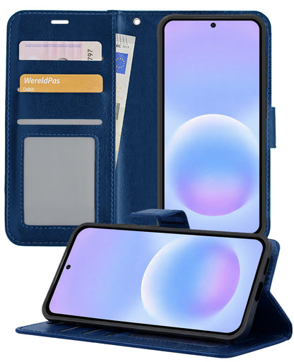 Samsung A57 Hoesje Bookcase Cover met Kaarthouder - Donkerblauw