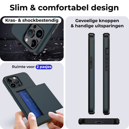 iPhone 14 Pro Hard Case Met Pashouder - Donkerblauw