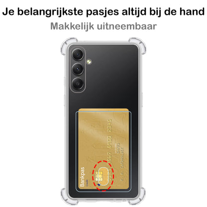 Samsung A14 Hoesje Kaarthouder Backcover Shockproof - Transparant