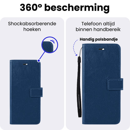iPhone 17 Hoesje Bookcase Cover met Kaarthouder - Donkerblauw