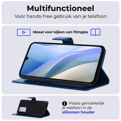 Samsung A15 Hoesje Bookcase Cover met Kaarthouder - Donkerblauw