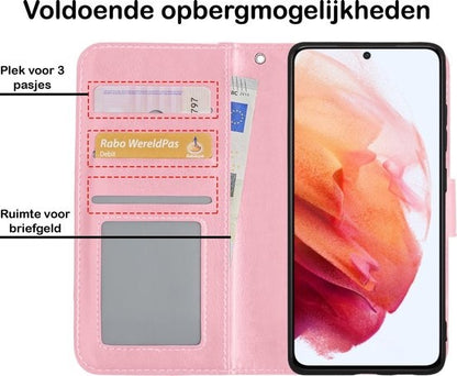 Samsung S21 Hoesje Bookcase Cover met Kaarthouder - Lichtroze