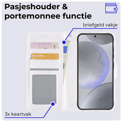 Samsung S24 Plus Hoesje Bookcase Cover met Kaarthouder - Wit