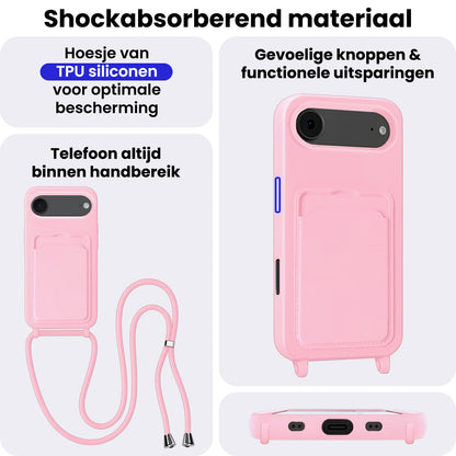 iPhone Air Hoesje Met Telefoonkoord en Pasjeshouder Siliconen - Lichtroze