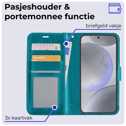 Samsung S24 Plus Hoesje Bookcase Cover met Kaarthouder - Turquoise