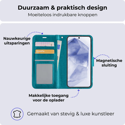 Samsung A55 Hoesje Bookcase Cover met Kaarthouder - Turquoise