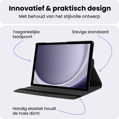 Samsung Galaxy Tab A9 Plus Trifold Bookcase Hoes 360 Graden Draaibaar - Zwart