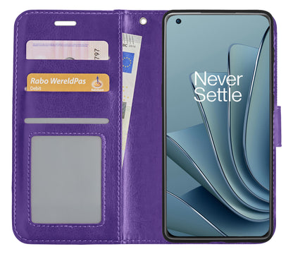 OnePlus 10 Pro Hoesje Bookcase Cover met Kaarthouder - Paars